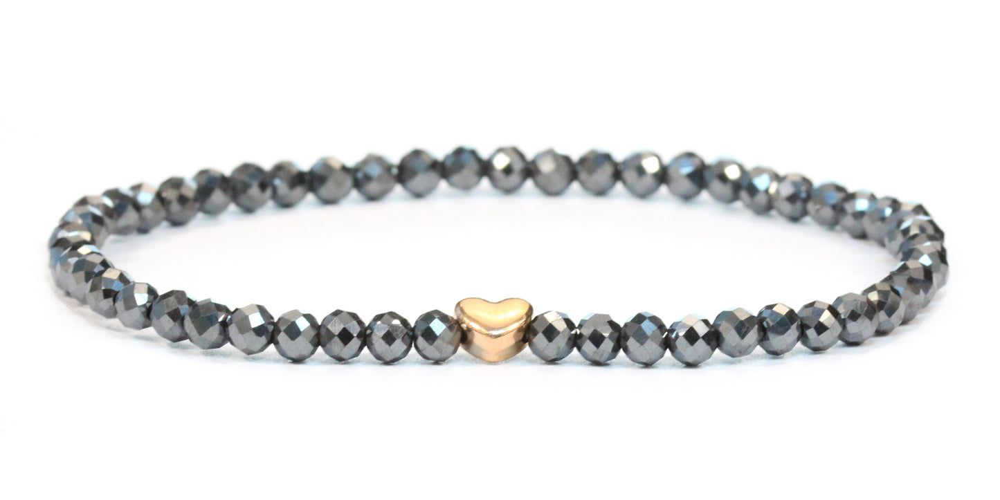 Hämatit Edelstein Armband 4mm facettiert mit Herz