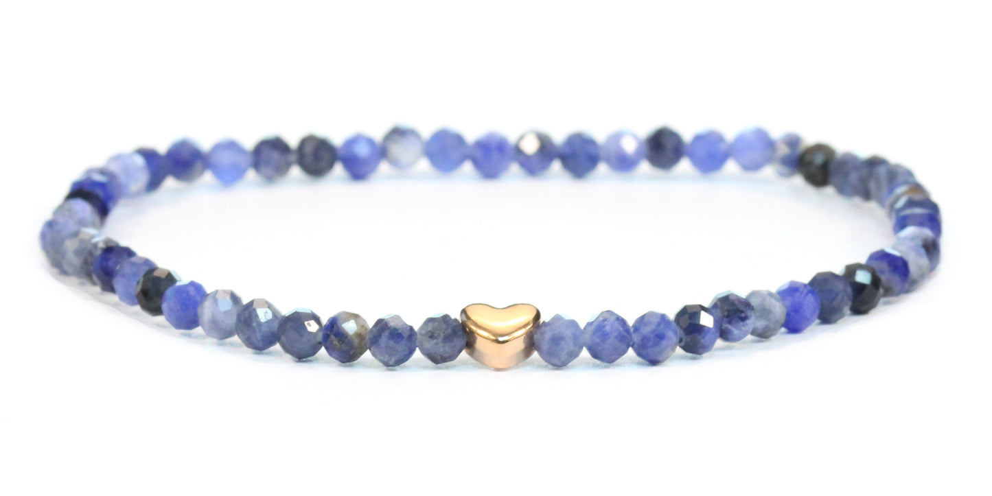 Sodalith Edelstein Armband 4mm facettiert mit Herz