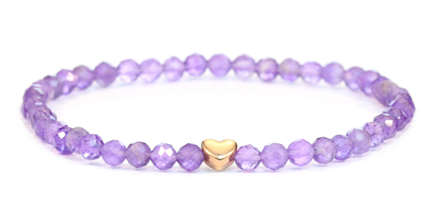 Amethyst Edelstein Armband 4mm mit Herz