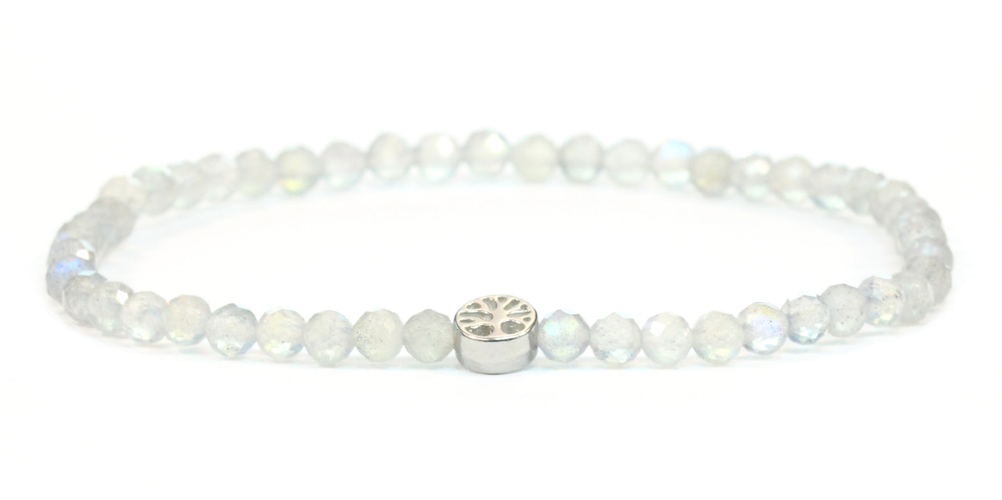 Echtes Labradorit Edelstein Armband 4mm facettiert mit Lebensbaum
