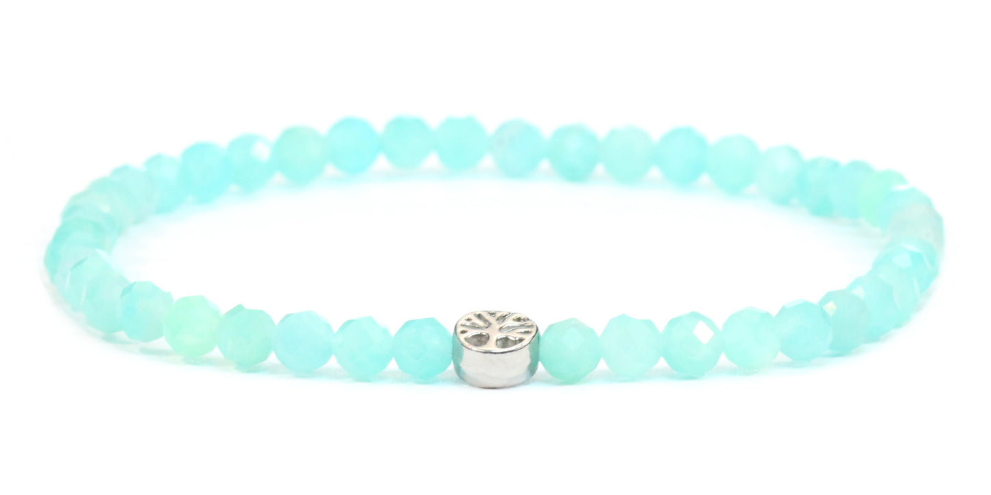 Echtes Amazonit Edelstein Armband 4mm facettiert mit Lebensbaum