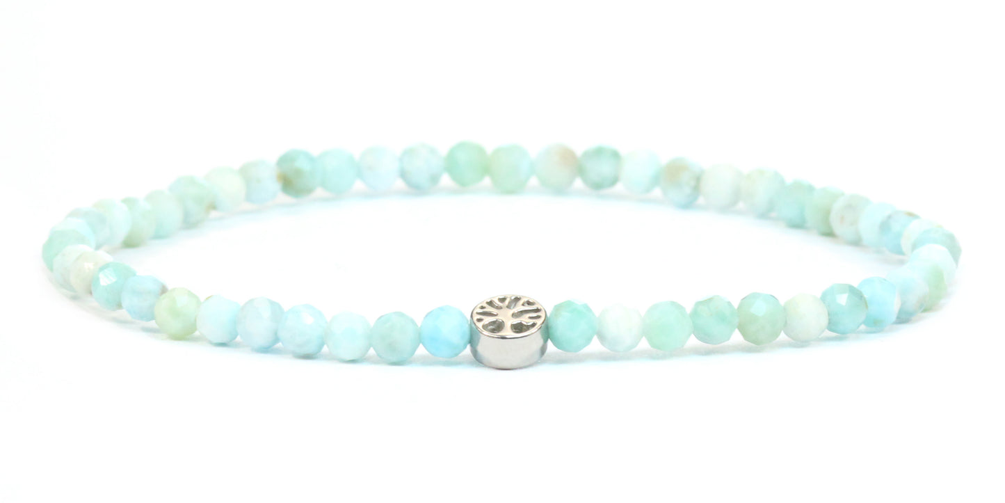 Echtes Larimar Edelstein Armband 4mm facettiert mit Lebensbaum