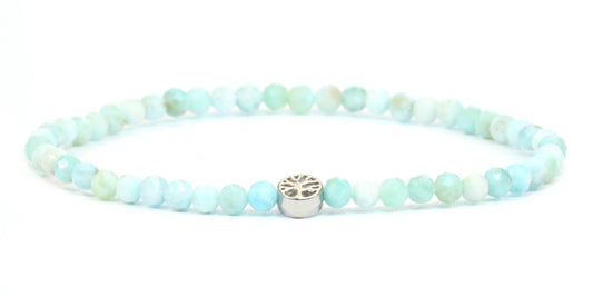 Echtes Larimar Edelstein Armband 4mm facettiert mit Lebensbaum