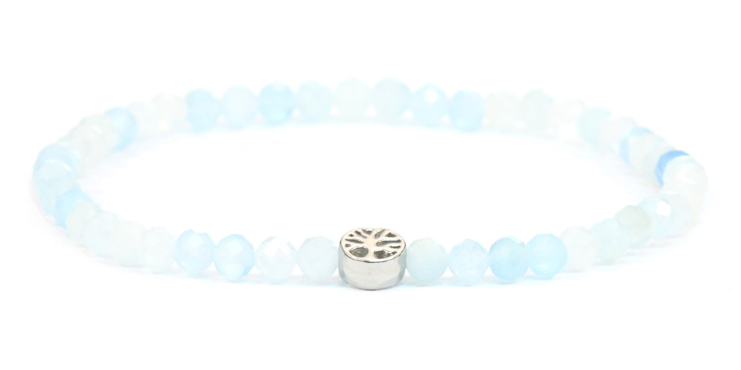 Echtes Aquamarin Edelstein Armband 4mm facettiert mit Lebensbaum