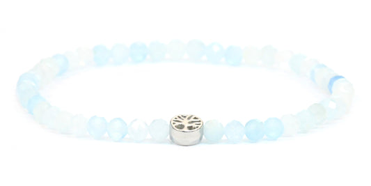Echtes Aquamarin Edelstein Armband 4mm facettiert mit Lebensbaum