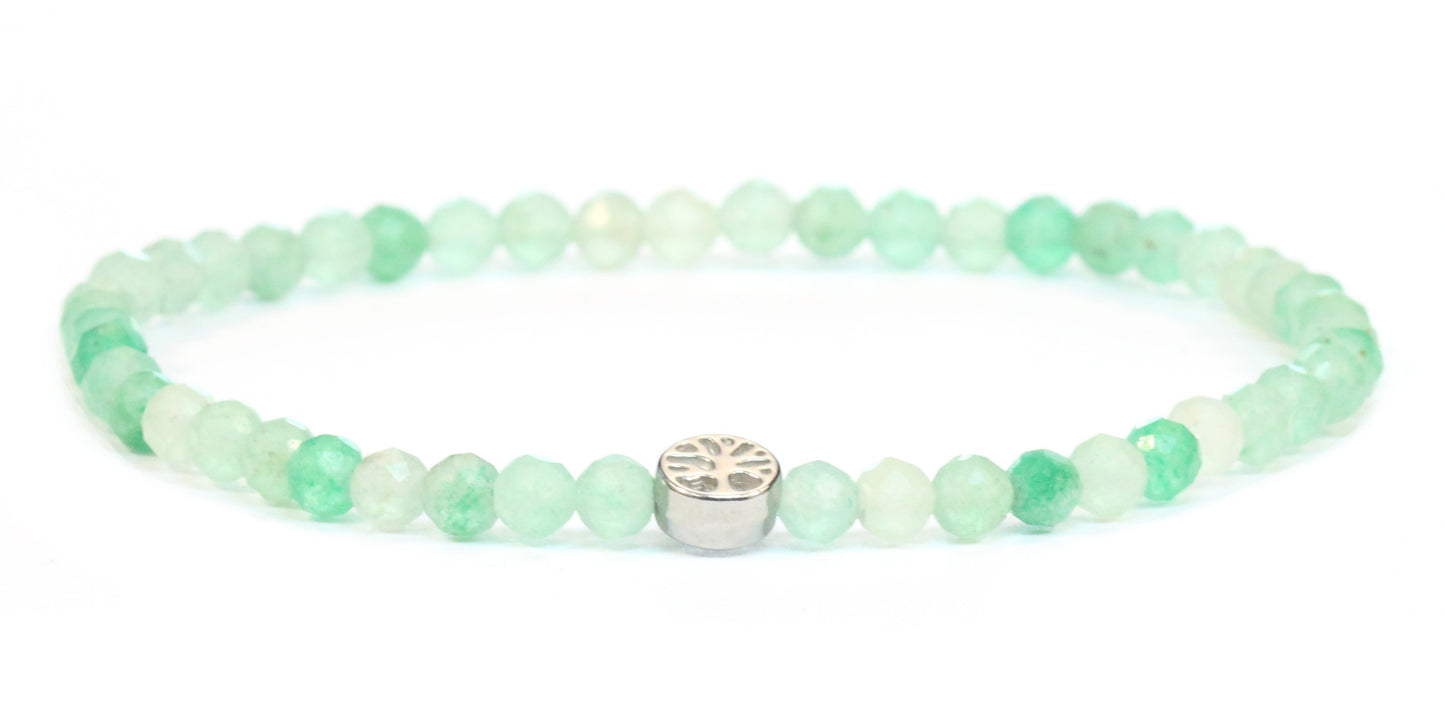 Echtes Grüner Aventurin Edelstein Armband 4mm facettiert mit Lebensbaum