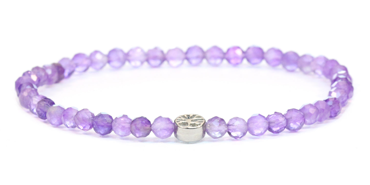 Echtes Amethyst Edelstein Armband 4mm facettiert mit Lebensbaum
