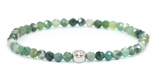 Echtes Moosachat Edelstein Armband 4mm facettiert mit Lebensbaum