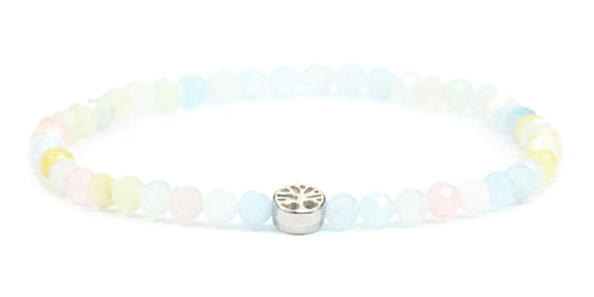 Echtes Morganit Edelstein Armband 4mm facettiert mit Lebensbaum