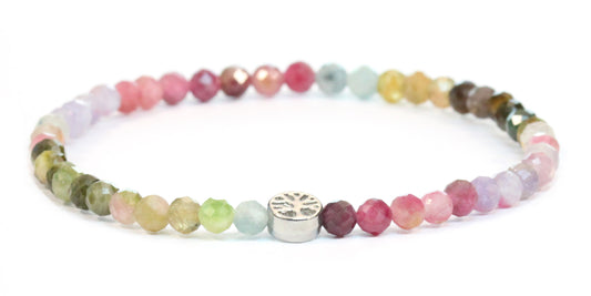 Echtes Regenbogenturmalin Edelstein Armband 4mm facettiert mit Lebensbaum