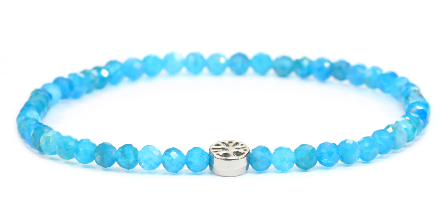 Echtes Apatit Edelstein Armband 4mm facettiert mit Lebensbaum