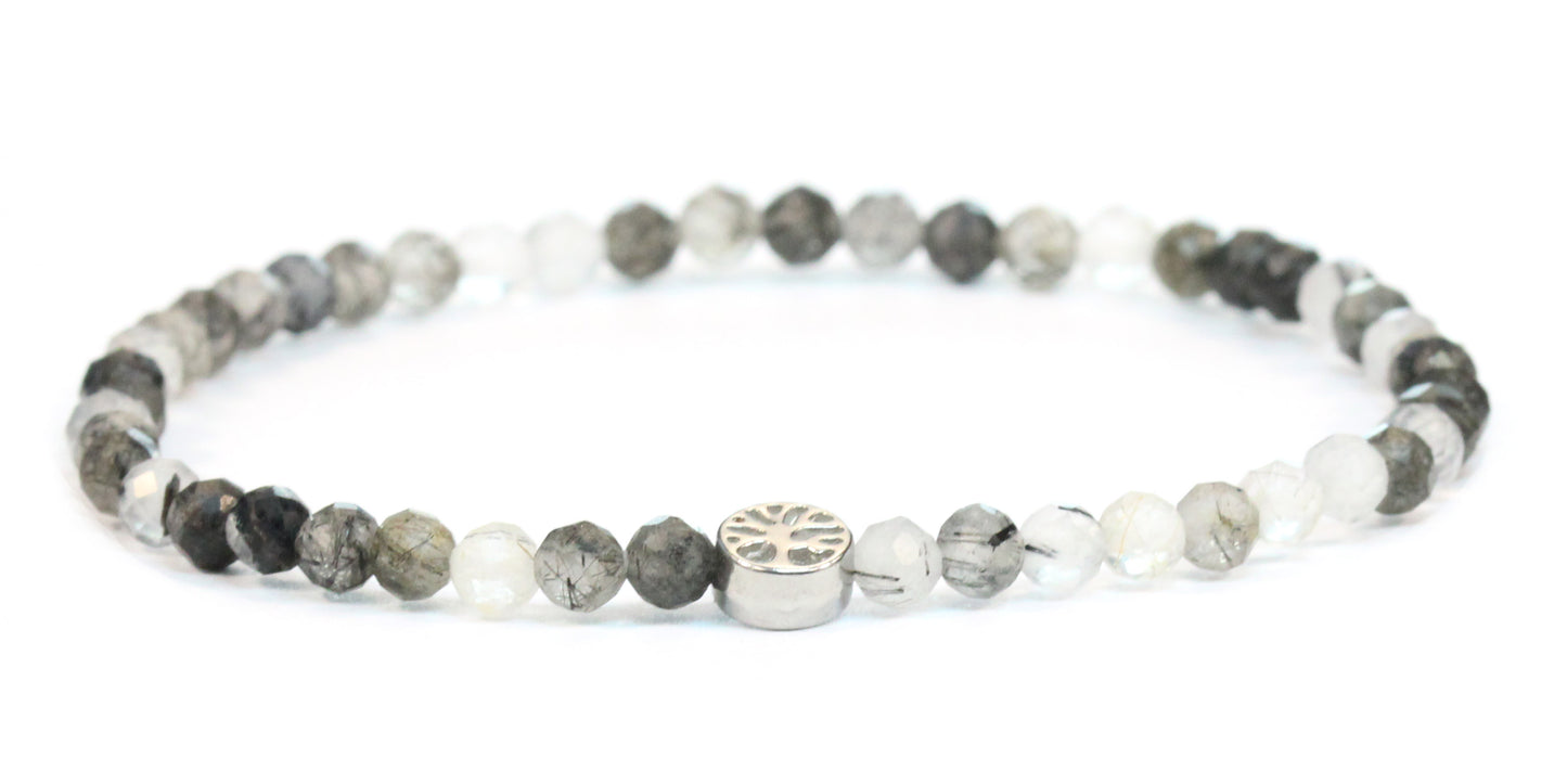 Echtes Turmalinquarz Edelstein Armband 4mm facettiert mit Lebensbaum