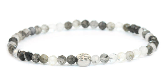 Echtes Turmalinquarz Edelstein Armband 4mm facettiert mit Lebensbaum