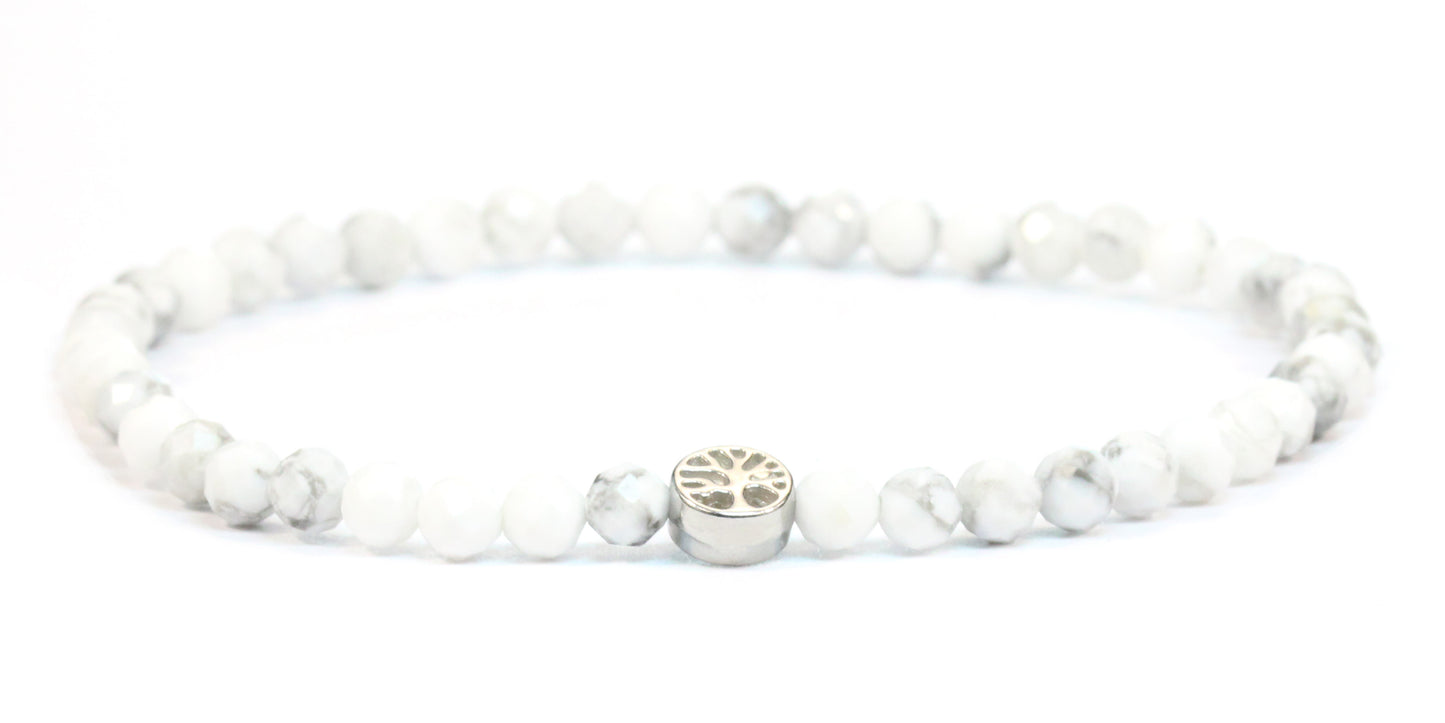 Echtes Howlith Edelstein Armband 4mm facettiert mit Lebensbaum