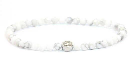 Echtes Howlith Edelstein Armband 4mm facettiert mit Lebensbaum