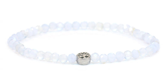 Echtes Blauer Spitzenachat Edelstein Armband 4mm facettiert mit Lebensbaum