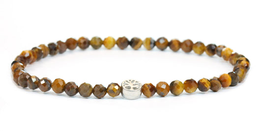 Echtes Tigerauge Edelstein Armband 4mm facettiert mit Lebensbaum