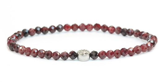 Echtes Granat Edelstein Armband 4mm facettiert mit Lebensbaum