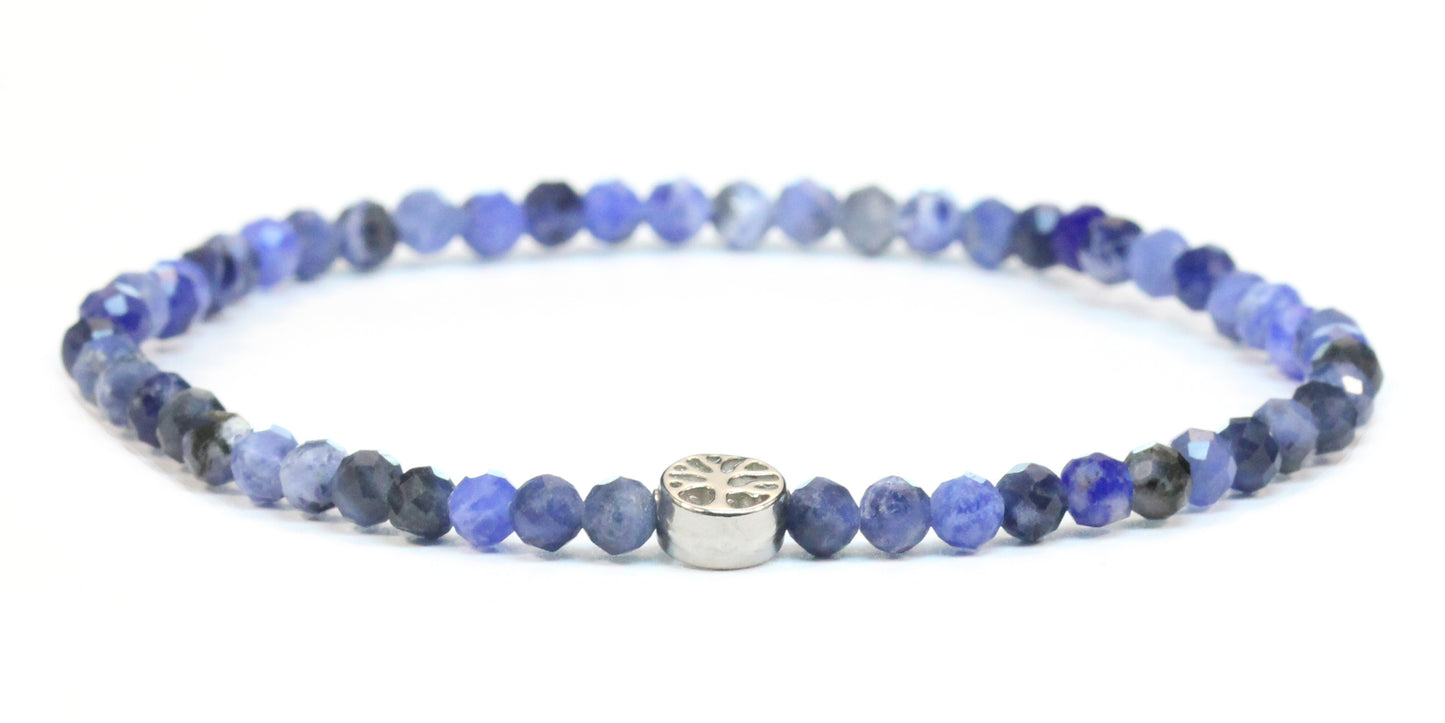 Echtes Sodalith Edelstein Armband 4mm facettiert mit Lebensbaum