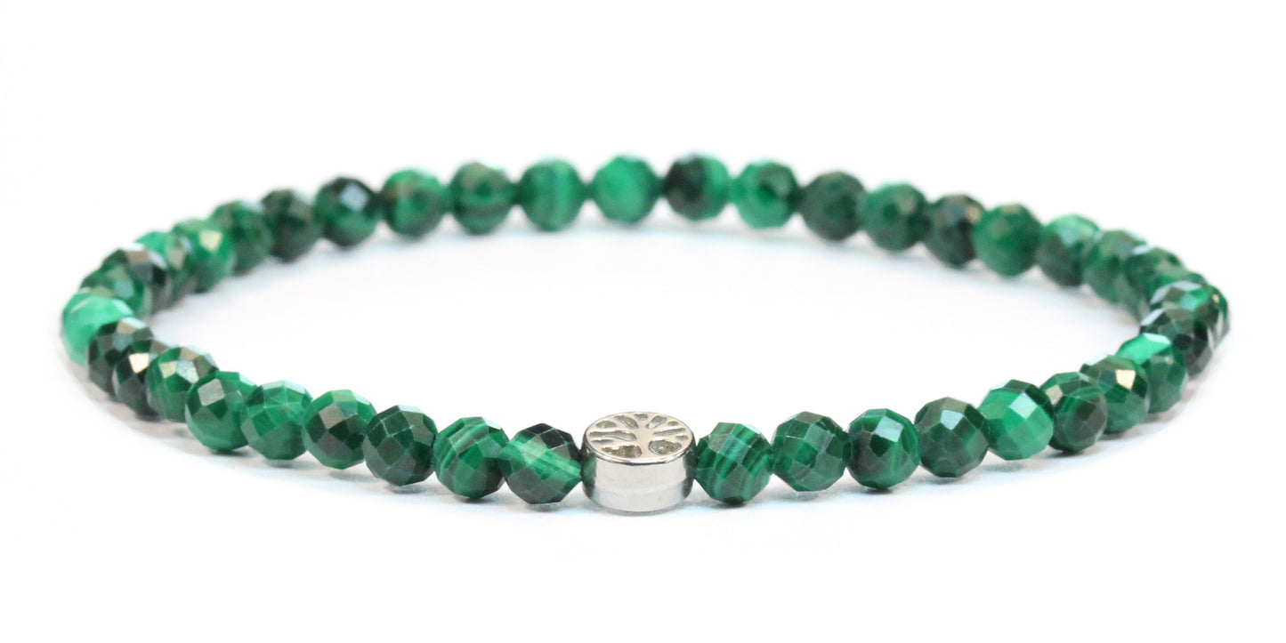 Echtes Malachit Edelstein Armband 4mm facettiert mit Lebensbaum
