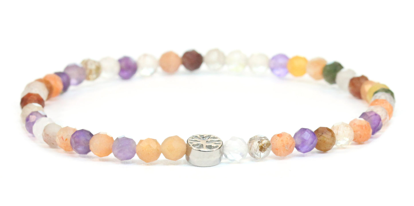 Echtes Super Seven Amethyst Edelstein Armband 4mm facettiert mit Lebensbaum