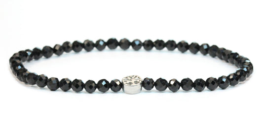 Echtes Schwarzer Turmalin Edelstein Armband 4mm facettiert mit Lebensbaum