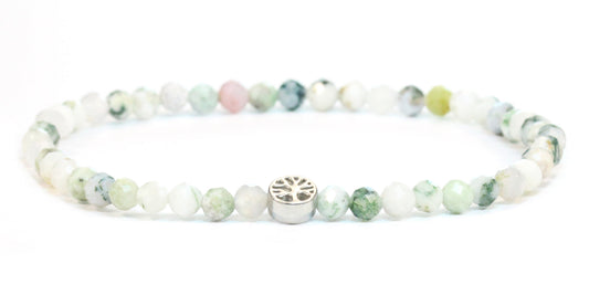 Echtes Baumachat Edelstein Armband 4mm facettiert mit Lebensbaum