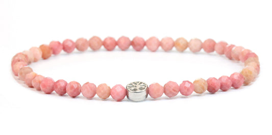 Echtes Rhodonit Edelstein Armband 4mm facettiert mit Lebensbaum