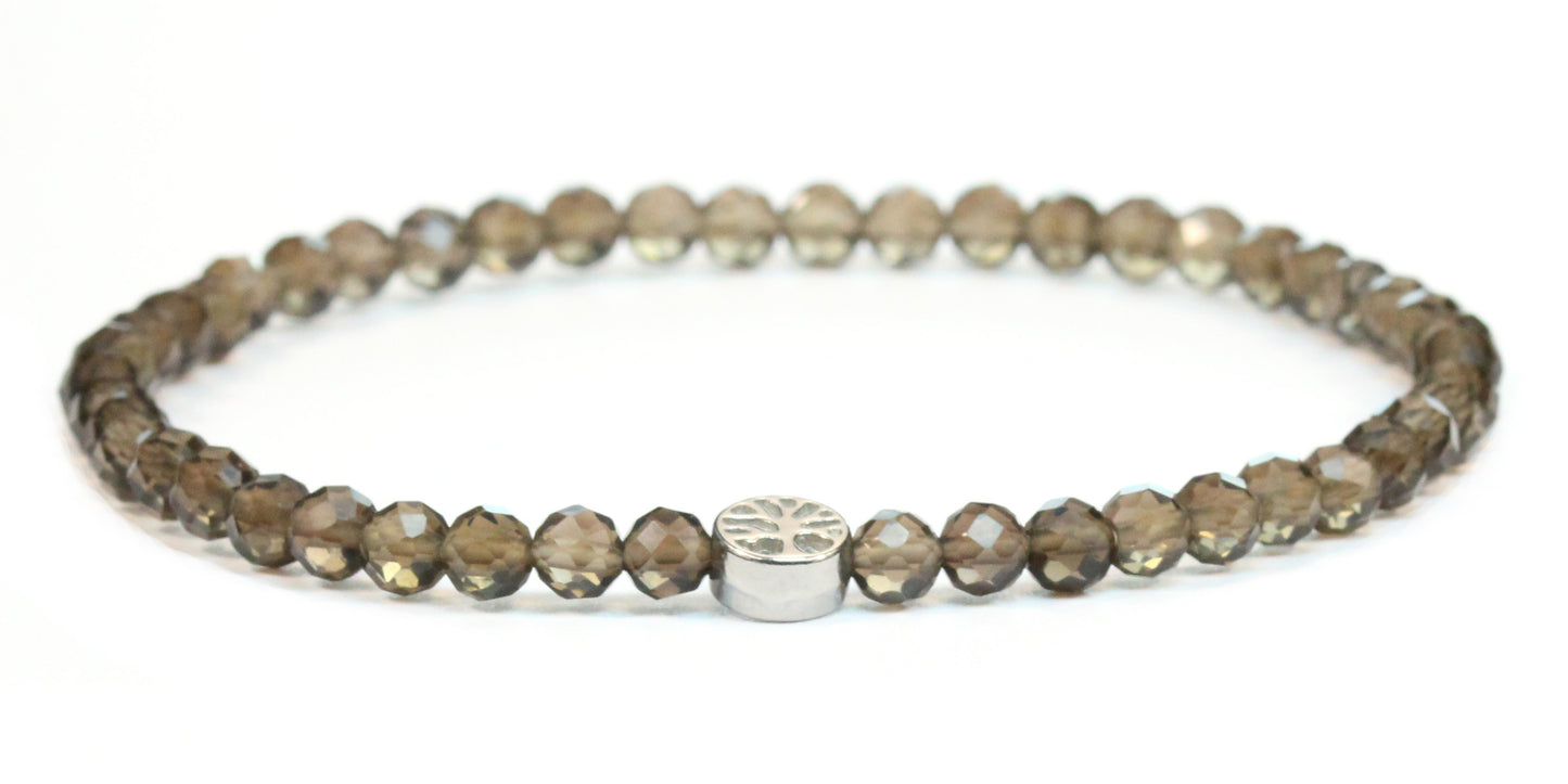 Echtes Rauchquarz Edelstein Armband 4mm facettiert mit Lebensbaum