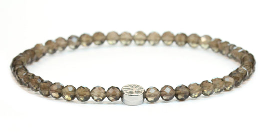 Echtes Rauchquarz Edelstein Armband 4mm facettiert mit Lebensbaum