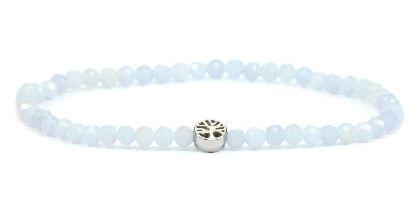 Echtes Blauer Angelit Edelstein Armband 4mm facettiert mit Lebensbaum