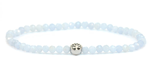 Echtes Blauer Angelit Edelstein Armband 4mm facettiert mit Lebensbaum