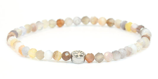 Echtes Botswana Achat Edelstein Armband 4mm facettiert mit Lebensbaum