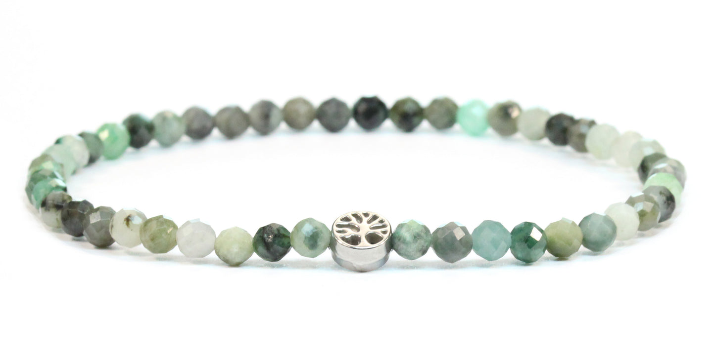 Echtes Smaragd Edelstein Armband 4mm facettiert mit Lebensbaum