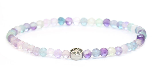 Echtes Regenbogenfluorit Edelstein Armband 4mm facettiert mit Lebensbaum