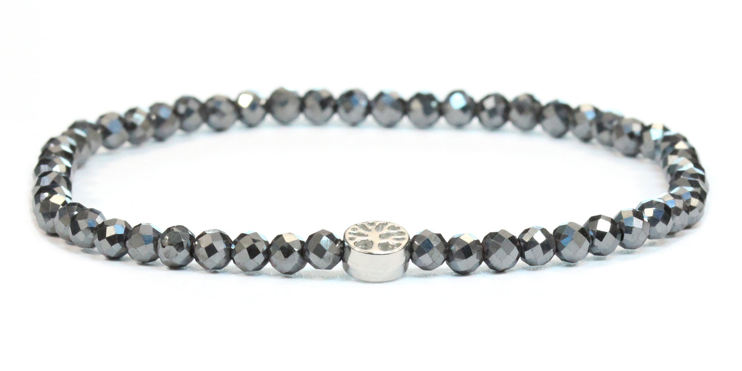Echtes Hämatit Edelstein Armband 4mm facettiert mit Lebensbaum