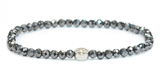 Echtes Hämatit Edelstein Armband 4mm facettiert mit Lebensbaum
