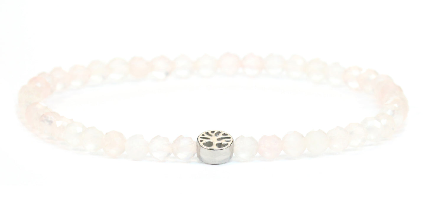 Echtes Rosenquarz Edelstein Armband 4mm facettiert mit Lebensbaum