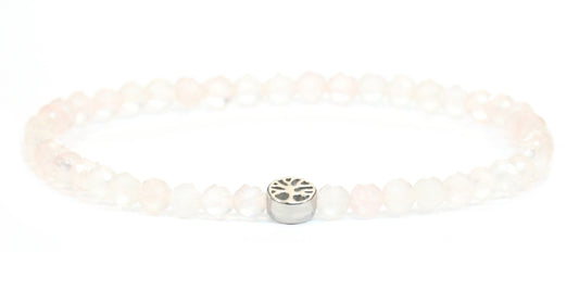 Echtes Rosenquarz Edelstein Armband 4mm facettiert mit Lebensbaum