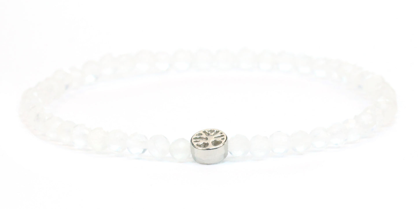 Echtes Mondstein Edelstein Armband 4mm facettiert mit Lebensbaum