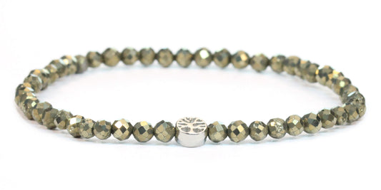 Echtes Pyrit Edelstein Armband 4mm facettiert mit Lebensbaum