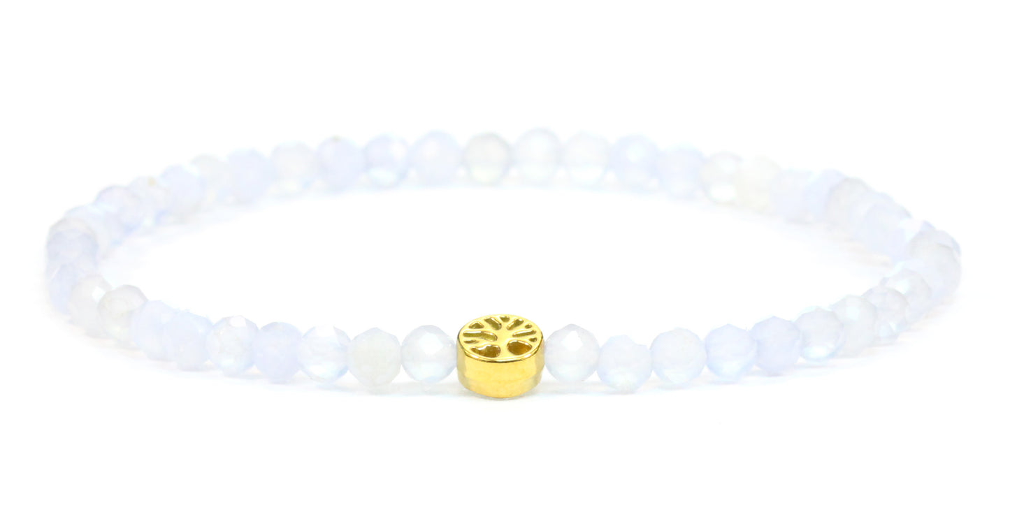 Echtes Blauer Spitzenachat Edelstein Armband 4mm facettiert mit Lebensbaum