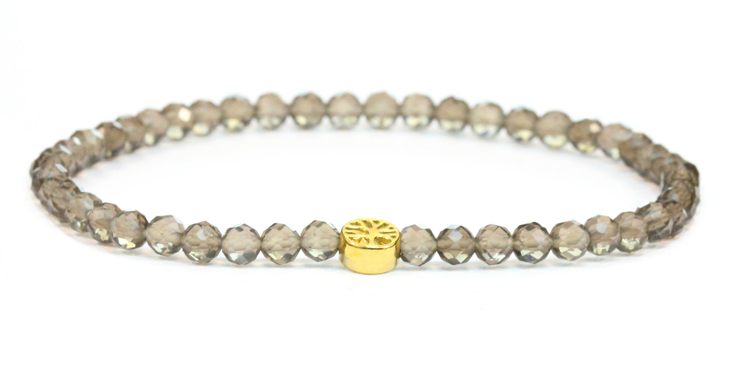 Echtes Rauchquarz Edelstein Armband 4mm facettiert mit Lebensbaum