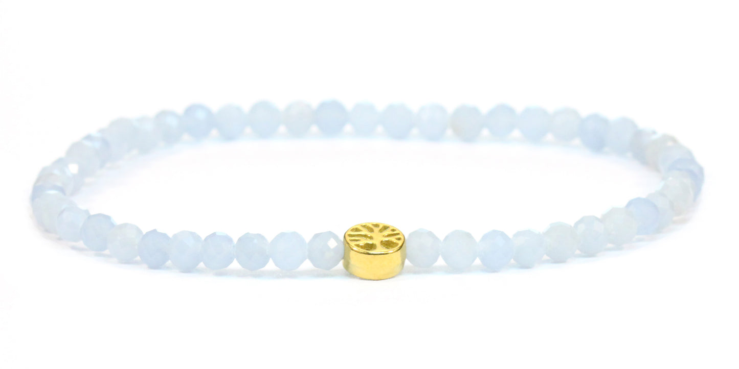 Echtes Blauer Angelit Edelstein Armband 4mm facettiert mit Lebensbaum