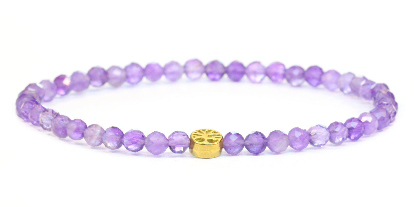 Echtes Amethyst Edelstein Armband 4mm facettiert mit Lebensbaum