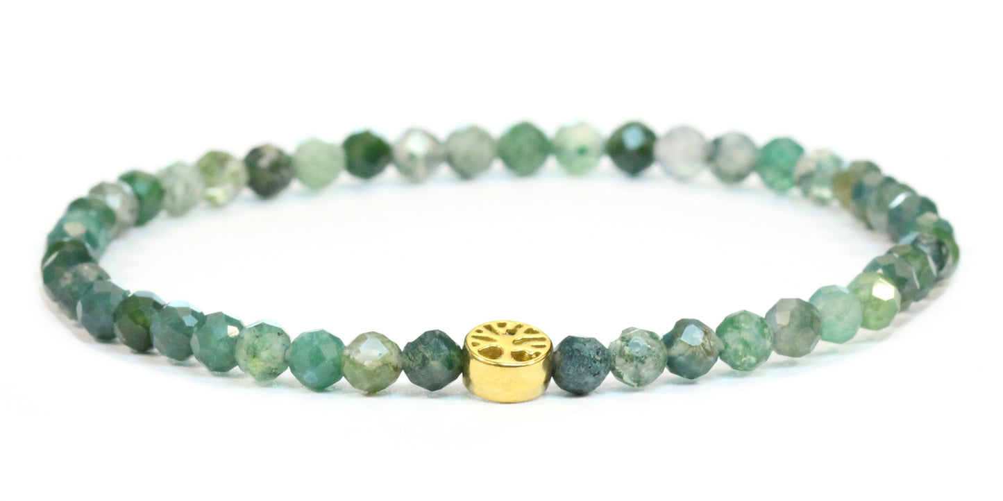 Echtes Moosachat Edelstein Armband 4mm facettiert mit Lebensbaum