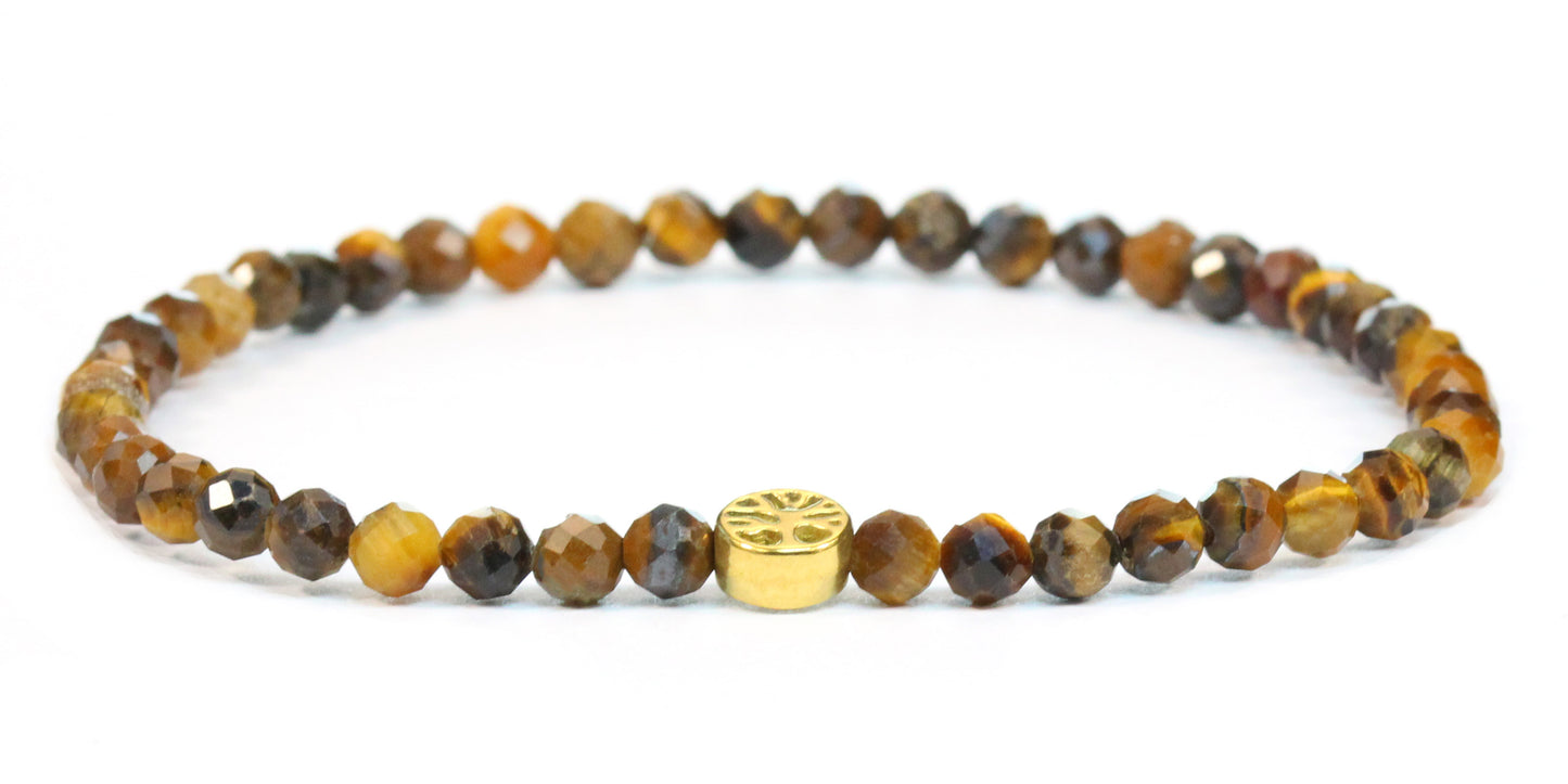 Echtes Tigerauge Edelstein Armband 4mm facettiert mit Lebensbaum