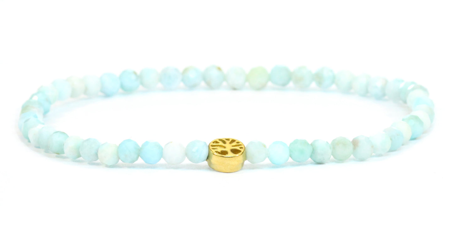 Echtes Larimar Edelstein Armband 4mm facettiert mit Lebensbaum