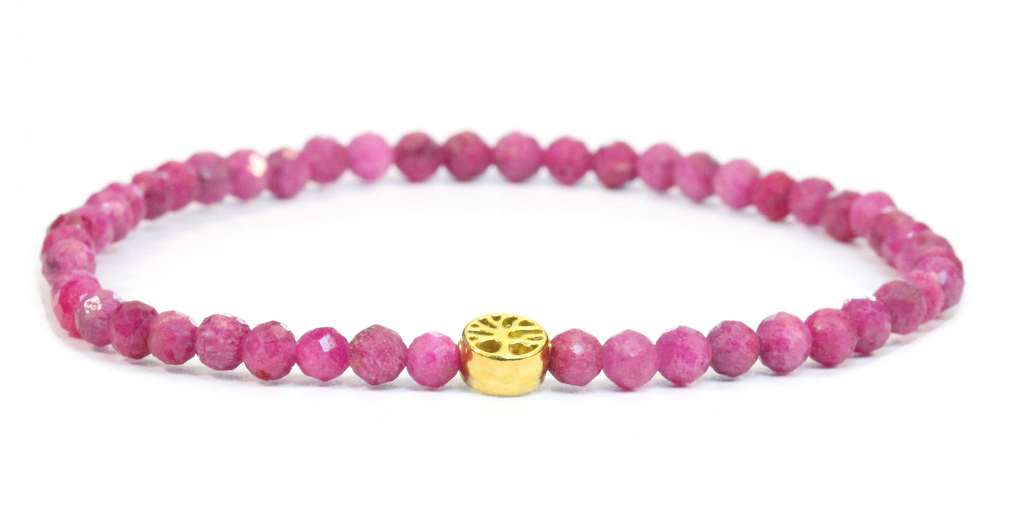 Echtes Rubin Edelstein Armband 4mm facettiert mit Lebensbaum