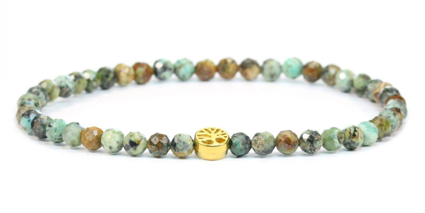 Echtes Afrikanischer Türkis Edelstein Armband 4mm facettiert mit Lebensbaum